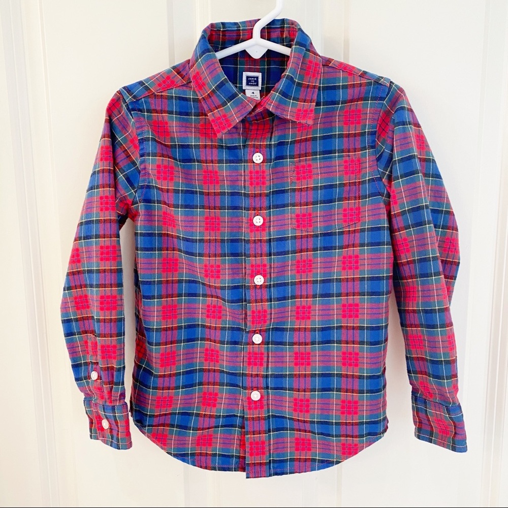 JANIE & JACK RED/BLUE/GREEN PLAID SHIRT. SZ 4.